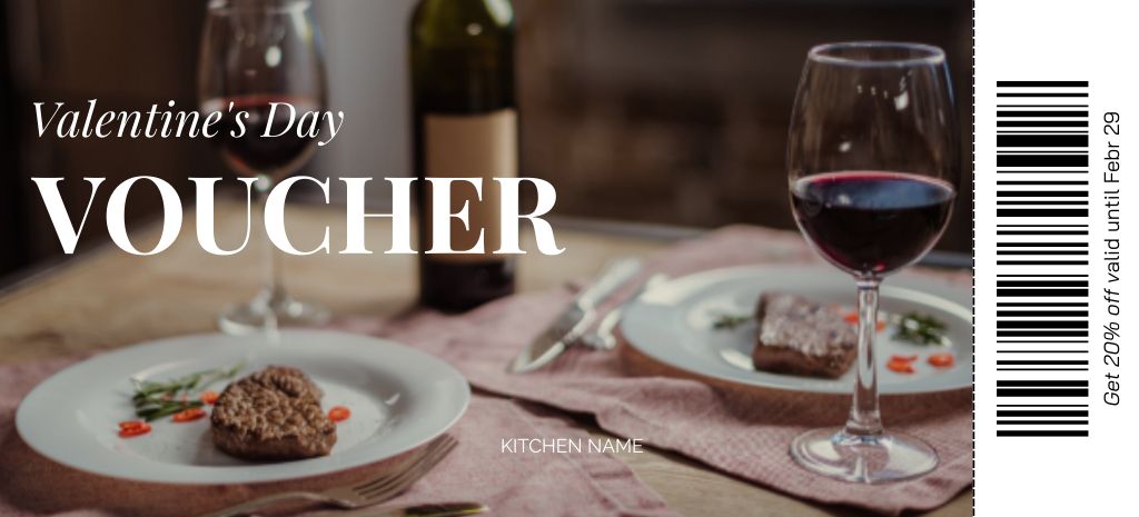 Exclusive Dinner For Valentine's Day Gift Voucher Offer Coupon 3.75x8.25in tervezősablon