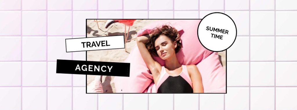 Platilla de diseño Travel agency ad with Girl on Vacation Facebook cover