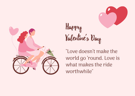 Happy Valentine's Day with Couple on Bicycle Card Design Template