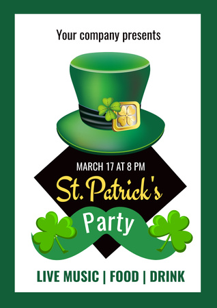 St. Patrick's Day Party with Green Hat Poster Design Template
