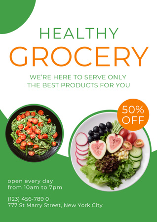Healthy Grocery Products Sale Offer Poster Design Template