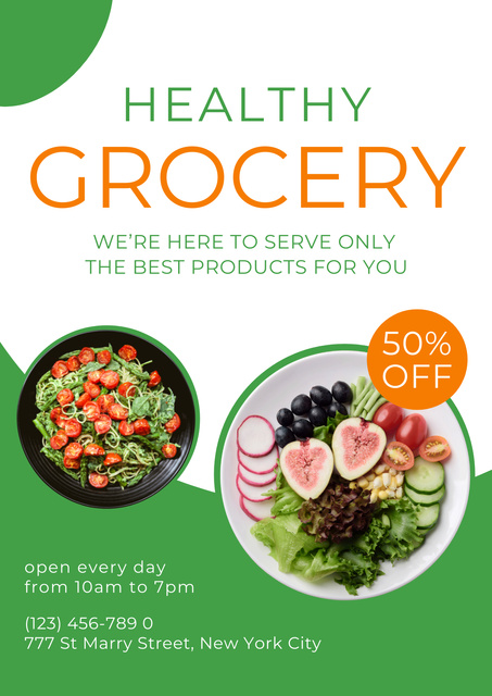 Healthy Grocery Products Sale Offer Poster Tasarım Şablonu