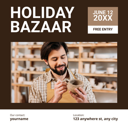 Festive Bazaar Announcement with Man Painting Pottery Instagram Design Template