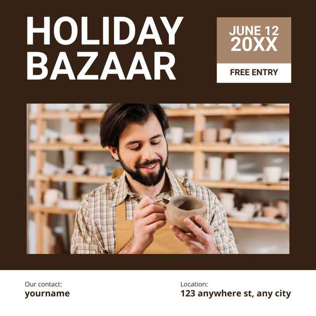Festive Bazaar Announcement with Man Painting Pottery Instagramデザインテンプレート