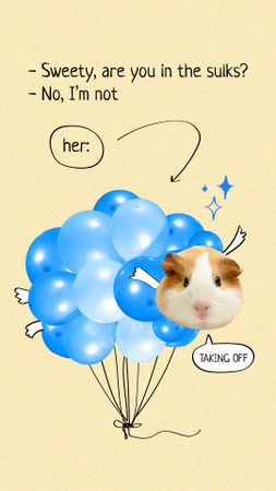 Funny Cute Hamster and Bunch of Festive Balloons Instagram Story Design Template