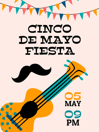 Plantilla de diseño de Fiesta del Cinco de Mayo con guitarra Poster US 