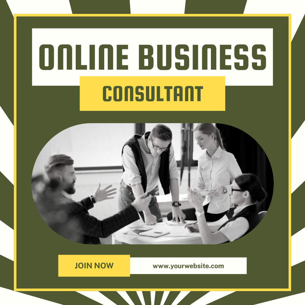 Online Business Consulting Services with People in Office LinkedIn postデザインテンプレート