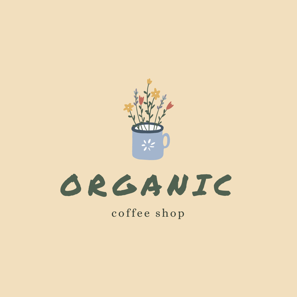 Organic Coffee Shop With Florals In Mug Logo 1080x1080px Tasarım Şablonu