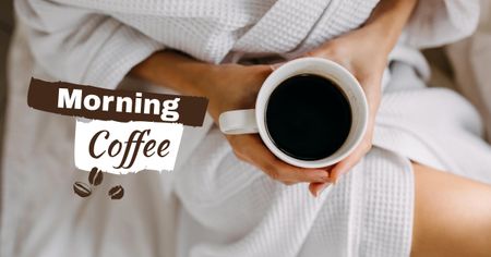 Plantilla de diseño de mujer sosteniendo taza de café mañana Facebook AD 