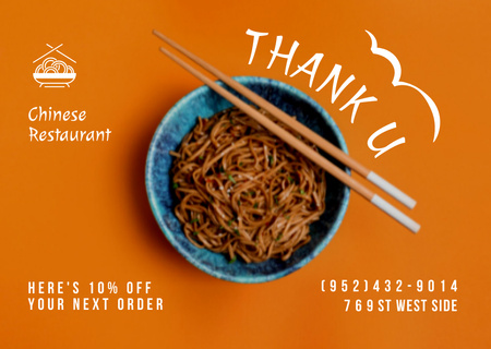 Chinese Restaurant Ad with Noodles Card Design Template