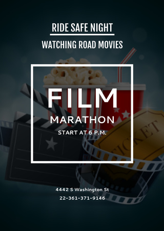 Film Marathon Night With Popcorn Postcard A6 Vertical Design Template