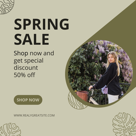 Modèle de visuel Annonce de vente de printemps avec une jeune femme séduisante - Instagram
