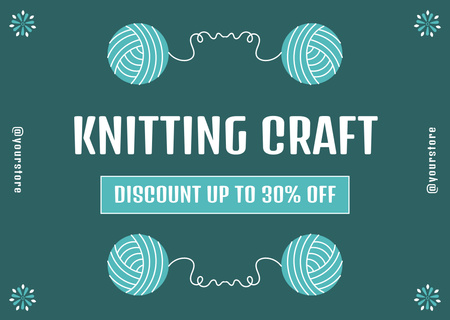 Knitting Craft With Discount In Blue Card Design Template