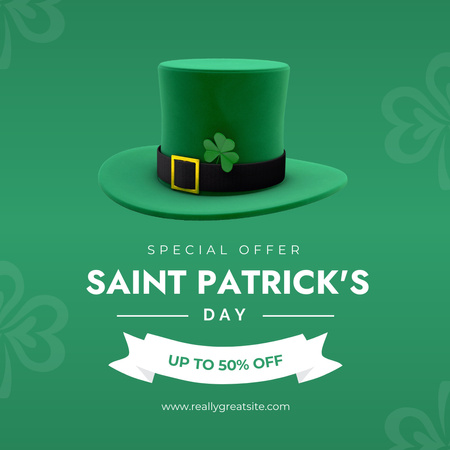 Designvorlage St Patrick Tagesrabattmitteilung mit grünem Hut für Instagram