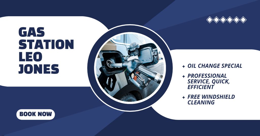 Oil Change and Cleaning Services at Gas Stations Facebook AD Design Template
