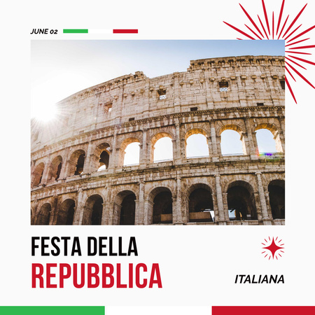Koloseum na italský národní den Instagram Šablona návrhu