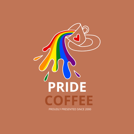 Ontwerpsjabloon van Logo van  Pride Coffee Invitation with Rainbow Cup