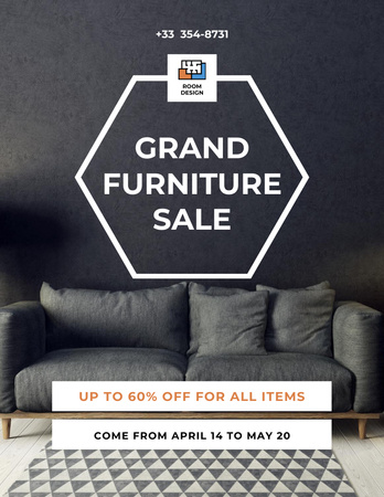 Grand Furniture Sale with Modern Grey Sofa Flyer 8.5x11in Design Template