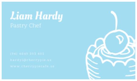 Pastry Chef Contacts with Cake and Cherry Business card Design Template