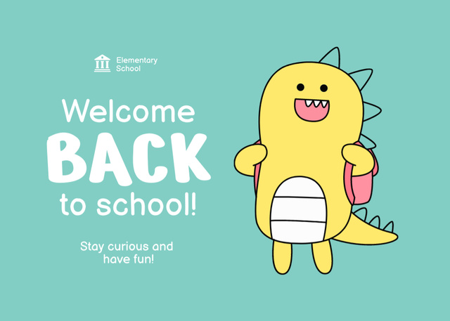 Ontwerpsjabloon van Postcard 5x7in van Welcome Back To School Text with Cute Cartoon Character