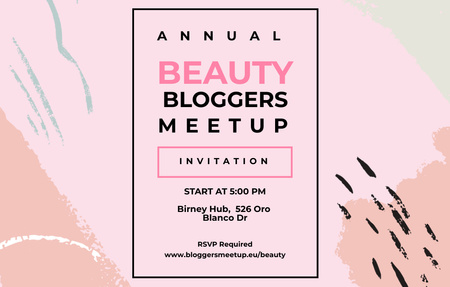Ontwerpsjabloon van Invitation 4.6x7.2in Horizontal van beauty blogger meetup op verfvlekken