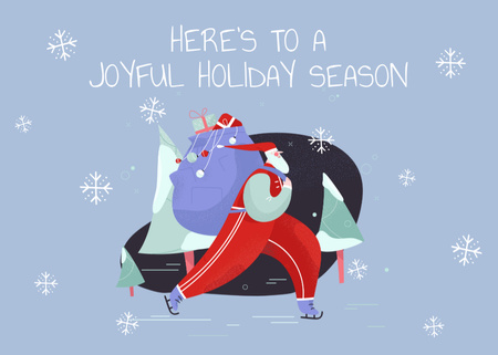 Plantilla de diseño de saludos de navidad y año nuevo con patinaje de santa Postcard 5x7in 