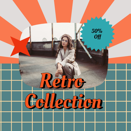 Designvorlage Retro Collection with Girl in Beret and Glasses für Instagram AD
