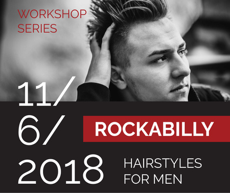Workshop announcement Man with rockabilly hairstyle Facebook Design Template