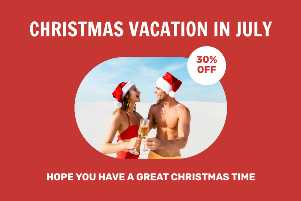 Young Couple on Christmas Vacation in July Flyer 4x6in Horizontal Design Template
