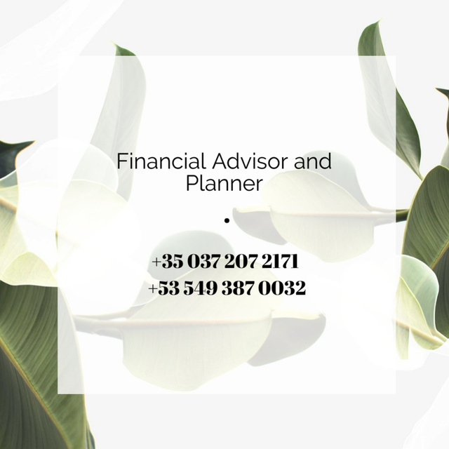 Plantilla de diseño de Financial Advisor and Planner Offer with Green Plant Leaves Square 65x65mm 
