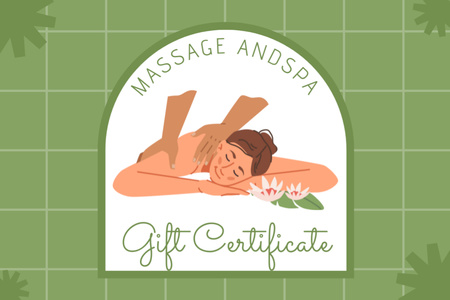 Massage Center Gift Card with Woman in Green Gift Certificate Design Template