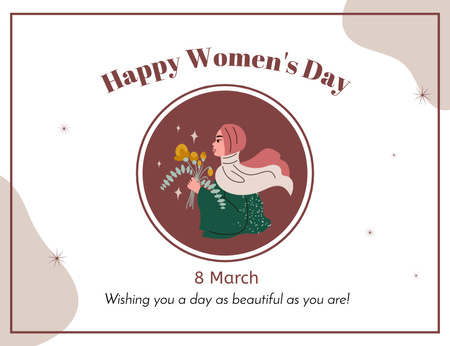 Women's Day Wishes with Muslim Girl on Beige Thank You Card 5.5x4in Horizontal Tasarım Şablonu