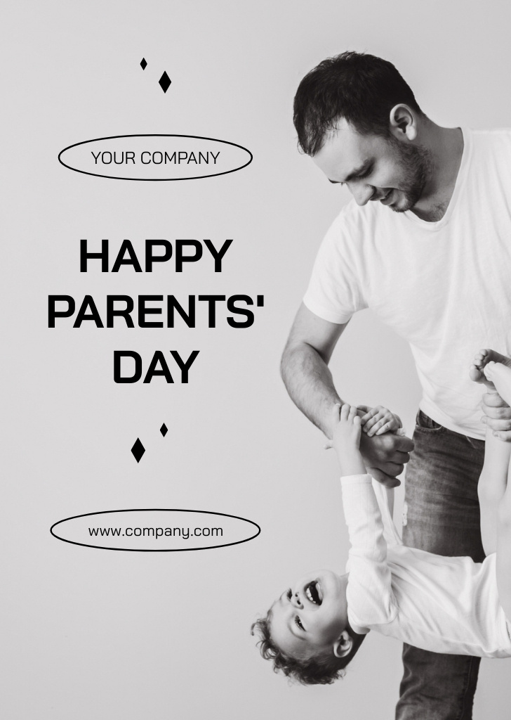 Happy Dad Playing with Son Postcard A6 Vertical Design Template