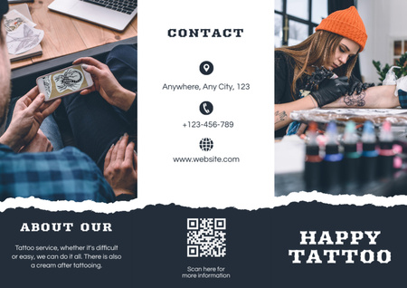 Щасливі послуги майстрів татуювань із ескізом скорпіона Brochure – шаблон для дизайну