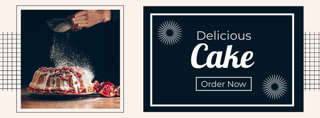 Ontwerpsjabloon van Facebook cover van Delicious Cake Offer with Pomegranate