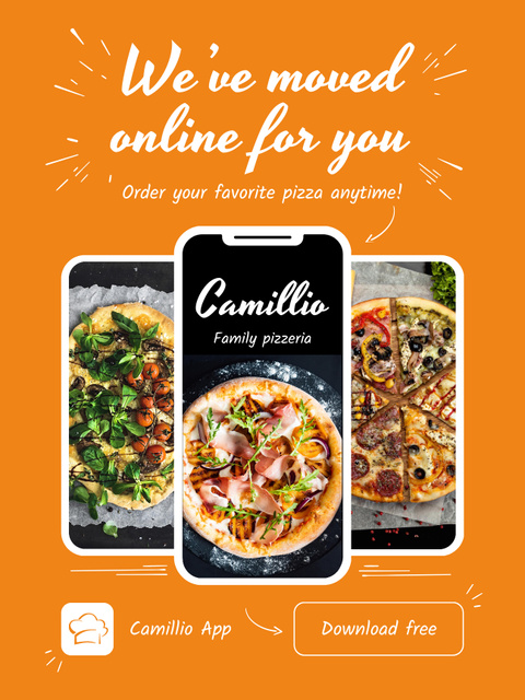 Designvorlage Delicious Pizza Order Offer By Mobile Application With Slogan für Poster US