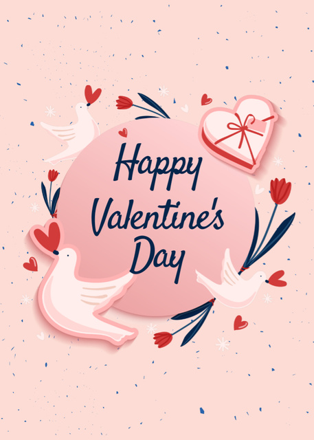 Modèle de visuel Valentine's Day Celebration With Doves And Flowers Celebration - Postcard 5x7in Vertical