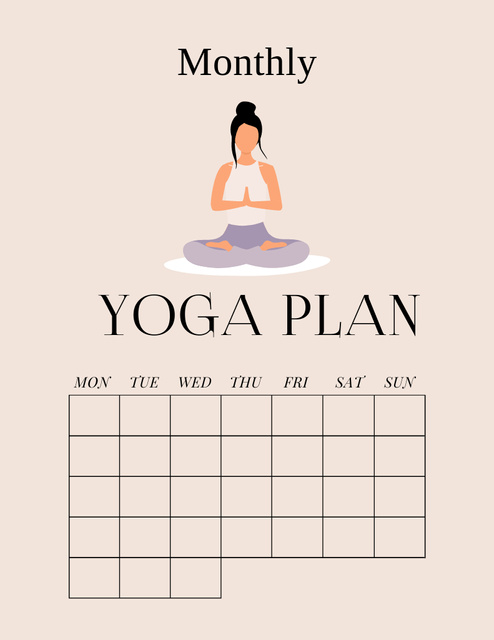 Yoga Planner with Meditating Woman Notepad 8.5x11in Tasarım Şablonu