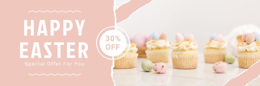 Bakery Ad with Tasty Easter Cupcakes Twitter Design Template