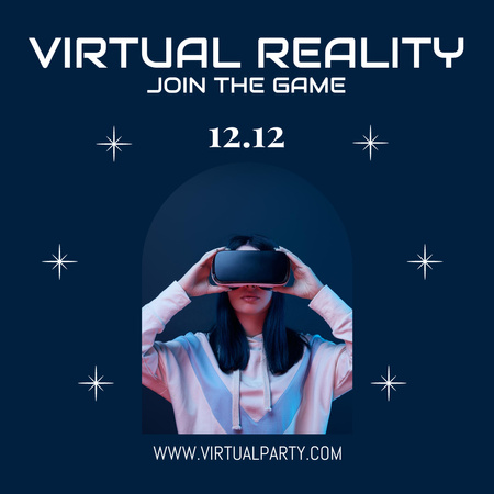 Virtual Party Announcement with Woman on Blue Instagram Design Template