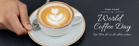 Plantilla de diseño de Coffee Day Greeting with Cup of Coffee Email header 