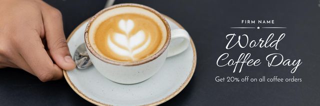 Ontwerpsjabloon van Email header van Coffee Day Greeting with Cup of Coffee