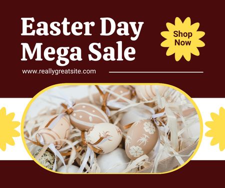 Easter Day Mega Sale Announcement with Eggs Facebook Design Template