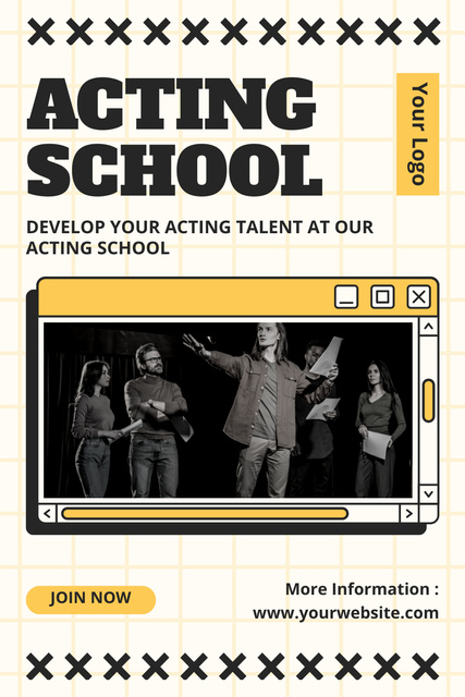 Services of Acting School for Development of Skill and Talent Pinterest Design Template