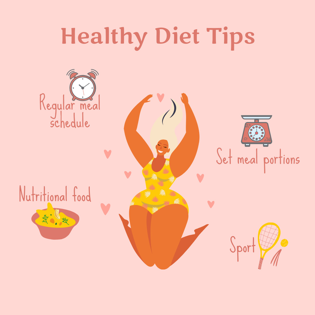 Ontwerpsjabloon van Instagram van Recomendations On Healthy Diet With Illustration
