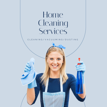 Plantilla de diseño de anuncio de servicio de limpieza con chica sonriente Instagram 