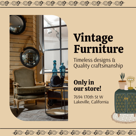 Designvorlage Elegante Möbelstücke im Angebot eines Antiquitätenladens für Animated Post