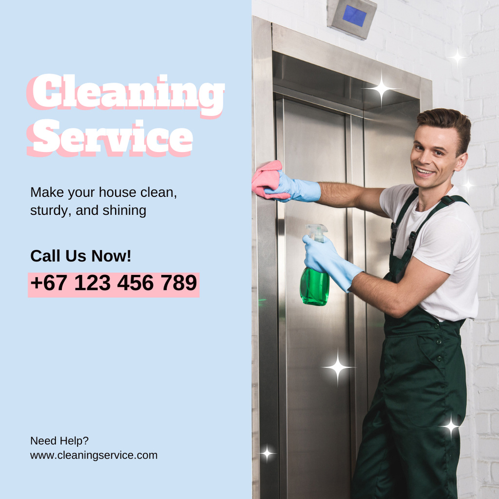 Ontwerpsjabloon van Instagram van Cleaning Service Advertisement with Cleaner