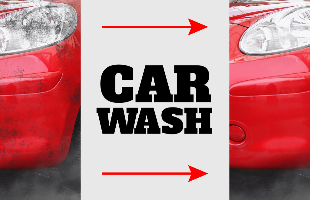 Car Wash Ad with Red Automobile Business Card 85x55mm Šablona návrhu