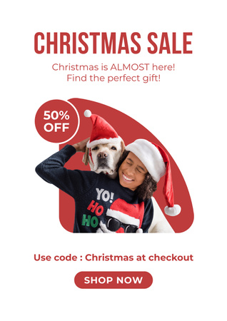 Christmas sale offer with Happy African American and Dog Poster Design Template